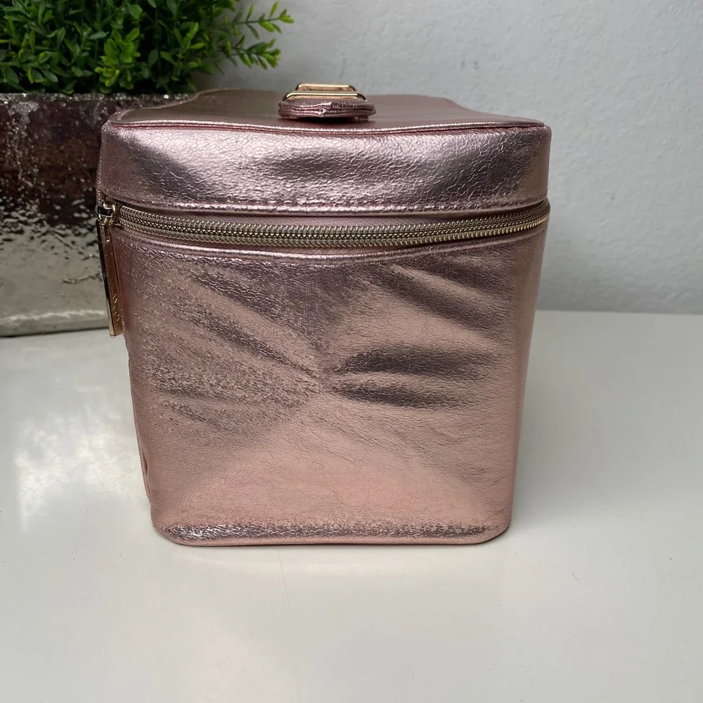 Lancome Rose Gold Metallic Cosmetic Vanity Case Bag Train‎ Case Travel Bag NWOT